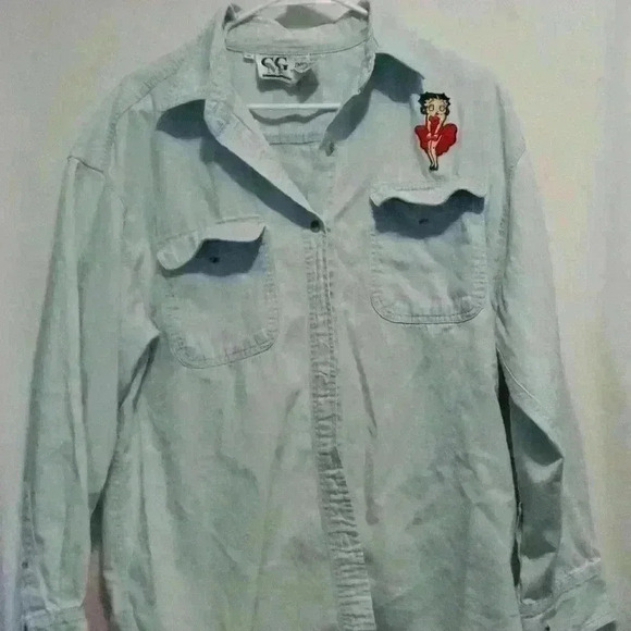 Betty Boop M light Jean material shacket, vintage cotton y2k embroidered - Picture 1 of 7